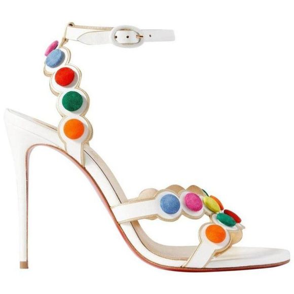 Christian Louboutin White Smartissima 100 Suede-trimmed Leather Sandals - Picture 2 of 12